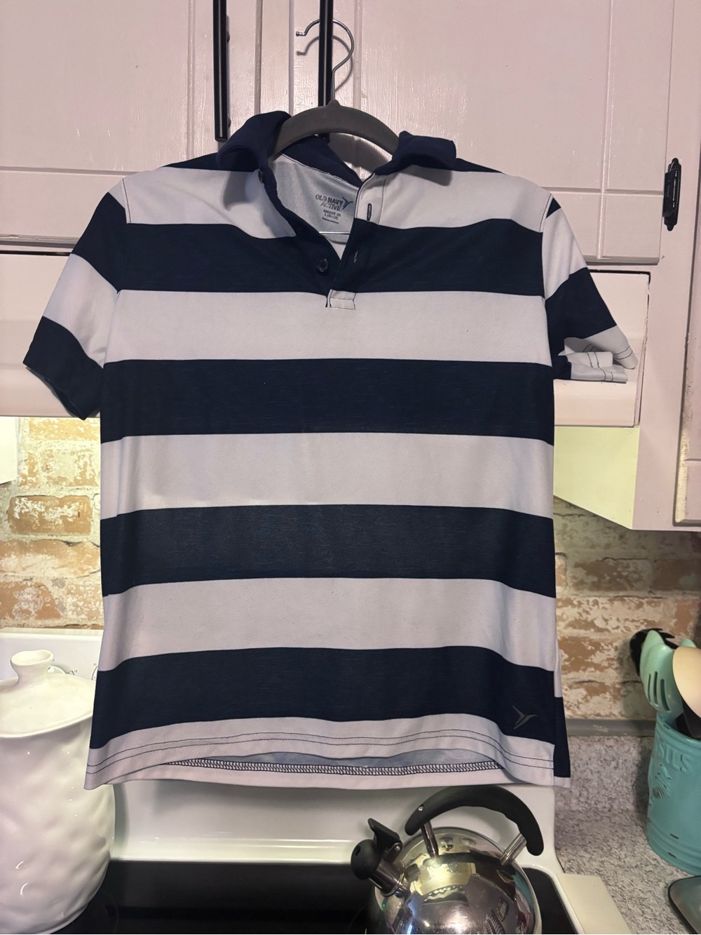 Old Navy Navy and White Striped Kids Polo